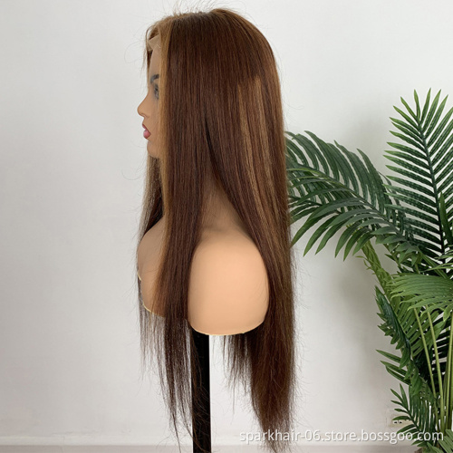 13x6 Pre-Plucked Straight Brown And Blonde Highlight Human Hair Wig #4/30 Highlighted Wigs Blonde Highlight Wig Lace Front